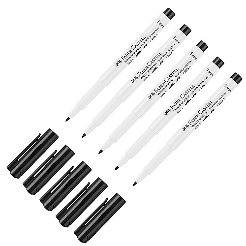 FABER-CASTELL 205060 - Textilmarker, 1 mm Rundspitze, bis zu 95°C waschbar, Wäschemarker schwarz, 5 Stück von Faber-Castell