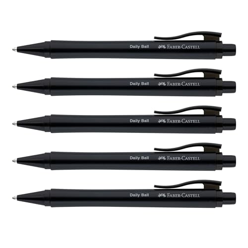 Faber-Castell 205202 - Kugelschreiber Daily Ball schwarz, 5 Stück, mit auswechselbarer XB Mine, dokumentenecht von Faber-Castell