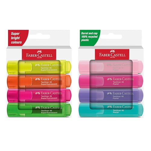 Faber-Castell 205211 - Textmarker Set 46, Pastell und Neon, 8 Marker mit Keilspitze, Strichbreite 1-5 mm, nachfüllbar von Faber-Castell