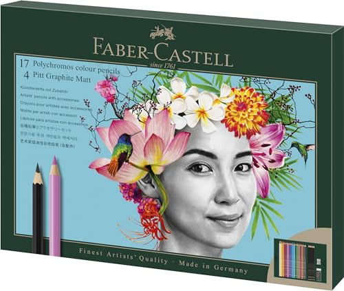 Faber-Castell 210052 - Zeichenset 23-teilig mit Polychromos Buntstifte und Bleistifte Pitt Graphite Matt, inkl. Anspitzer und Radierer von Faber-Castell