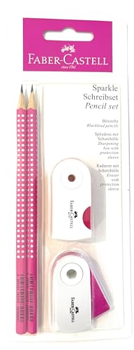 Faber-Castell 218487 - Bleistifte Set Sparkle, mit Spitzer, Radiergummi und 2 Bleistifte, Schreibset in Pink von Faber-Castell