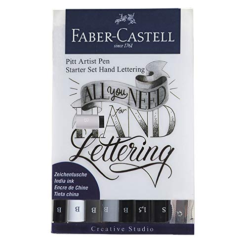 Faber-Castell 267118 - Tuschestifte Lettering Starter Set, 9-teilig, Pitt Artist Pens, inkl. Bleistift und Spitzer von Faber-Castell