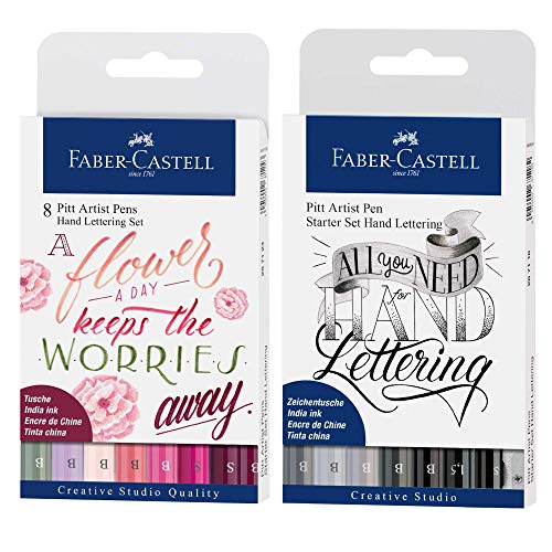 Faber-Castell 267124 Tuschestift Pitt Artist Pen Lettering, 8er Etui Rosatöne + 8er Etui Starter Set von Faber-Castell