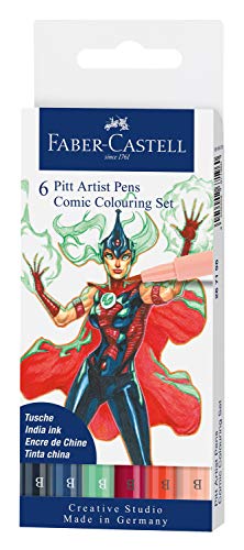 Faber-Castell 267196 - Tuschestift Pitt Artist Pen Comic Colouring Set, verschiedenen Farben, mit Pinselspitze, 6er Etui von Faber-Castell