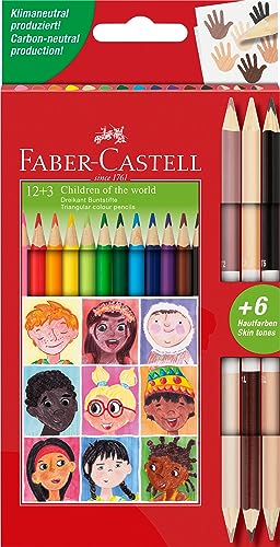 Faber-Castell 511514 - Buntstifte Set dreikant, 15-teilig, inkl. Bicolor Hautfarben, für Kinder und Erwachsene von Faber-Castell
