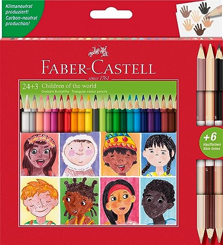 Faber-Castell 511515 - Buntstifte Set dreikant, 27-teilig, inkl. Bicolor Hautfarben, für Kinder und Erwachsene von Faber-Castell