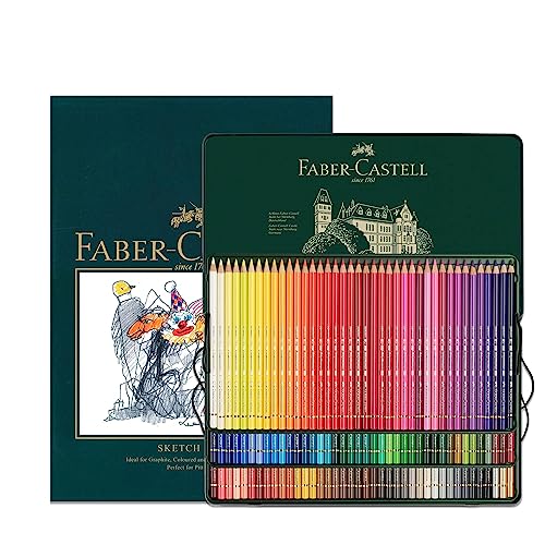 Faber-Castell A4 Skizzenblock & Dose mit 120 Polychromos Künstler-Buntstiften – Kunst-Set für Malbücher für Erwachsene, Bastelbedarf, Zeichnen, Skizzieren, lichtechte Bleistifte, Schulen, Zuhause, von Faber-Castell