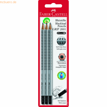 Faber Castell Bleistifte Grip 2001 mit Radiergummi Härtegrad HB 3 Stüc von Faber Castell