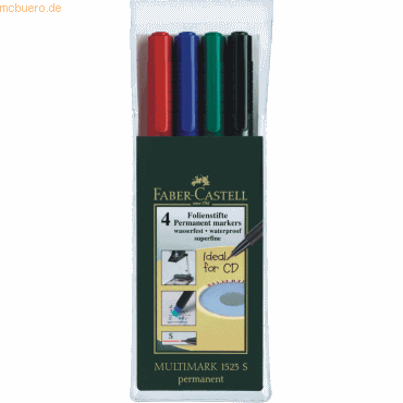 Faber Castell Folienschreiber permanent S VE=4 Stück 4 Farben Faber Castell Folienschreiber permanent S VE=4 Stück 4 Farben von Faber Castell