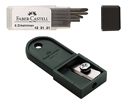 Faber-Castell Zirkelminendose, Ersatzminen für Zirkel universal im Set mit Minenspitzer für Fallminen (6er Dose + Spitzer) von Faber-Castell