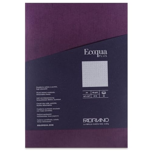 Fabriano Ecoqua Plus Notizbuch mit Klebstoffbindung, 21,1 x 29,7 cm, A4, gepunktet, Weinrot von Fabriano