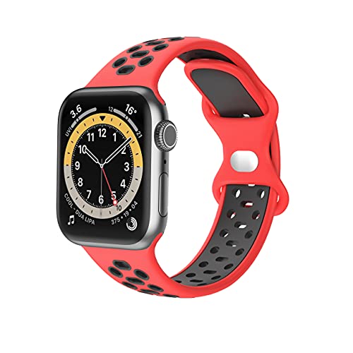 Fabstrap Kompatibel mit Apple Watch Armband 44 mm, 42 mm, 45 mm, Ersatzarmband kompatibel mit iWatch Serie 7 (45 mm) SE Serie 6/5/4 (44 mm) Serie 3/2/1 (42 mm) Rot Schwarz, GB-S8-RH-L von Fabstrap