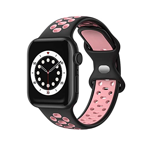 Fabstrap Kompatibel mit Apple Watch Armband 44 mm, 42 mm, 45 mm, Ersatzarmband kompatibel mit iWatch Serie 7 (45 mm) SE Serie 6/5/4 (44 mm) Serie 3/2/1 (42 mm) schwarz und rosa, GB-S8-BP-L von Fabstrap