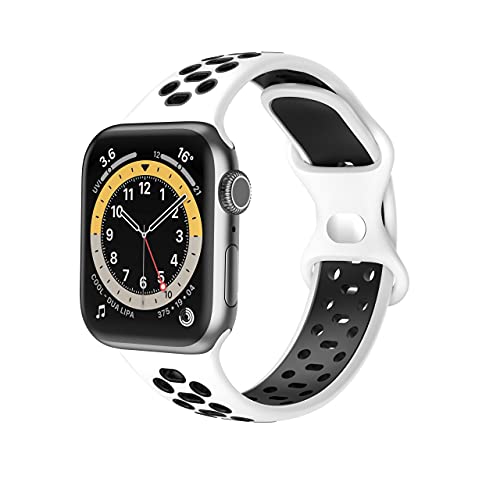 Fabstrap Kompatibel mit Apple Watch Armband 44 mm, 42 mm, 45 mm, Ersatzarmband kompatibel mit iWatch Serie 7 (45 mm) SE Serie 6/5/4 (44 mm) Serie 3/2/1 (42 mm) schwarz und weiß, GB-S8-BW-L von Fabstrap