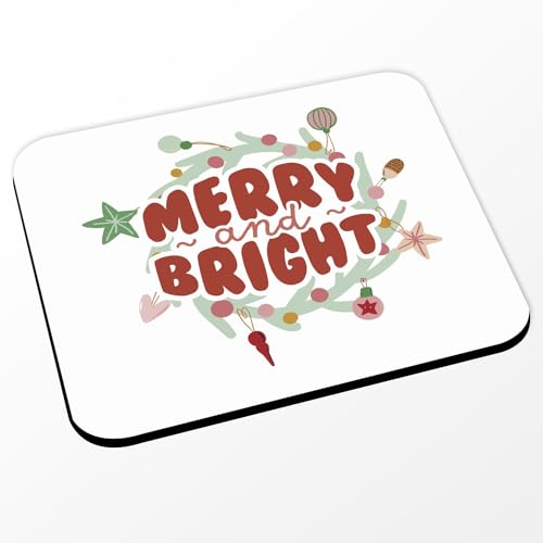 Fabulous Mauspad, Weiß, Motiv: Merry and Bright Weihnachten, Winter, Geschenk für Weihnachtsmann – (Maße 24 x 20 cm) von Fabulous