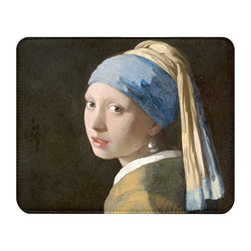 Fabulous Mauspad aus Kunstleder Johannes Vermeer Das Mädchen mit dem Perlenohrgehänge Malerei von Fabulous
