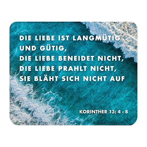 Fabulous Mauspad aus Kunstleder Korinther 13:4-8 Bibelverse Spirituell Religiös Quote von Fabulous