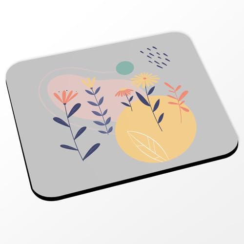 Mauspad, Grau, Motiv: Blumen der Wiese, minimalistisch, Cottagecore, modernes Design – (Maße 24 x 20 cm) von Fabulous