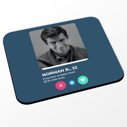 Mauspad Norman Bates Social Network Psycho Dating Love – Blau (Maße 24 x 20 cm) von Fabulous