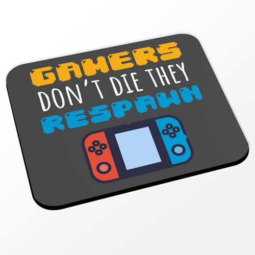Mauspad schwarz – Gamers Don't Die They Respawn / Videospiele Retro Gaming Arcade – (Maße 24 x 20 cm) von Fabulous