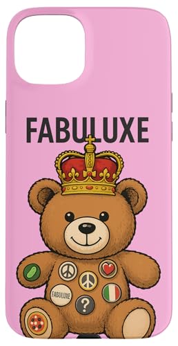 Gekrönter Bär mit Friedens- und Liebesknöpfen Hülle für iPhone 15 Plus von FabulousKeepsakes