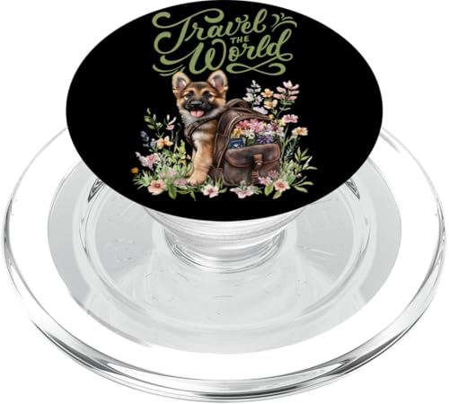 Reise Deutscher Schäferhund Welpe mit Rucksack in Frühlingsblumen PopSockets PopGrip für MagSafe Reise Deutscher Schäferhund Welpe mit Rucksack in Frühlingsblumen PopSockets PopGrip für MagSafe von FabulousKeepsakes