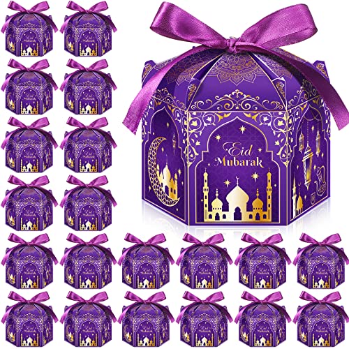 24 Stück Ramadan Mubarak Box Eid Mubarak Cupcake Süßigkeiten Schachtel aus Papier Muslim Party Mitgebsel Box Geschenkbox für Eid Al Fitr Party Zubehör (Lila) von Faccito