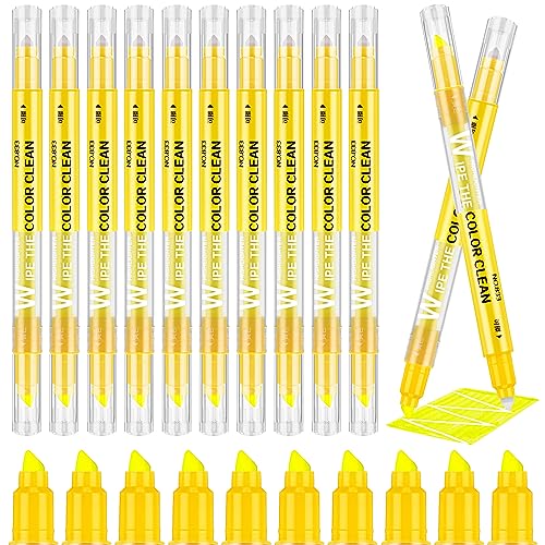 Faccito 10 Stück Gelbe Textmarker Radierbare Pastell Textmarker Keilspitze Stifte mit Dicker und Dünner Spitze für Journal Bibel Planer Notiz Klasse Schule Büro Schreibwaren von Faccito