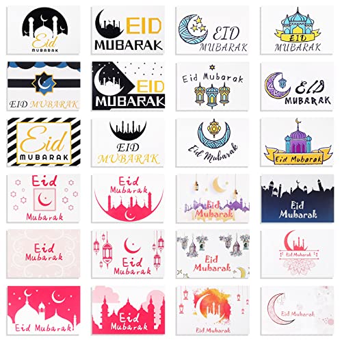 Faccito 24 Pack Eid Mubarak Karten mit Umschlägen und Ramadan Kareem Aufkleber Sortierte Eid Grußkarte Frohes Eid al Fitr Eid al Adha Karten für Muslim Islamische Party Geschenk Deko von Faccito