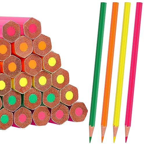 Faccito Pack von 24 Trocken Textmarker Buntstifte Textmarker zum Malen Holz Bleistifte 4 Farben für Schreiben Skizzieren Zeichnung Druckpapier Kopie Faxen von Faccito