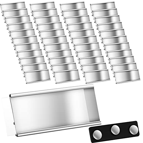 Magnetische Aluminium Namensschilder mit Doppelmagneten Magnet Namensschilder mit Papierschlitz Eloxierte Transparente Namensschilder für Kleidung, 72 x 32 mm, Silber(50 Stück) von Faccito