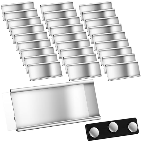 Magnetische Aluminium Namensschilder mit Doppelmagneten Magnet Namensschilder mit Papierschlitz Eloxierte Transparente Namensschilder für Kleidung, 72 x 32 mm, Silber (30 Stück) von Faccito