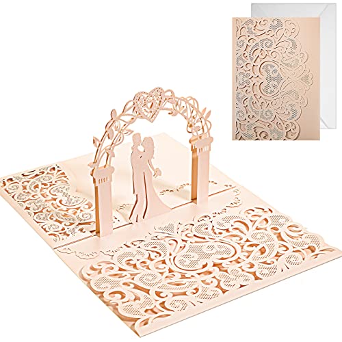 Faccito Pop Up Hochzeitskarte Verlobungskarte mit Romantisch Brautpaar 3D Karte Hochzeit Geschenkkarte mit Umschlag Grußkarte für Braut Bräutigam Brautpaar Valentinstag Jahrestag (Rosa) von Faccito