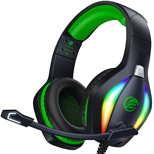 Fachixy 「2024 New」 FC100 Gaming Headset für PS4/PS5/PC/Xbox/Nintendo Switch, PS4 Kopfhörer mit Kabel und RGB Licht, Stereo Surround Kopfhörer mit Mikrofon, Noise Cancelling Gamer Headphones - Grün von Fachixy