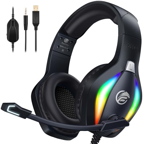 Fachixy FC100 Gaming Headset für PS4, PS5, PC, Xbox, Nintendo Switch, Gaming Kopfhörer mit Kabel und RGB Licht, Stereo Surround Kopfhörer mit Mikrofon, Noise Cancelling Gamer Headphones - SCHWARZ von Fachixy