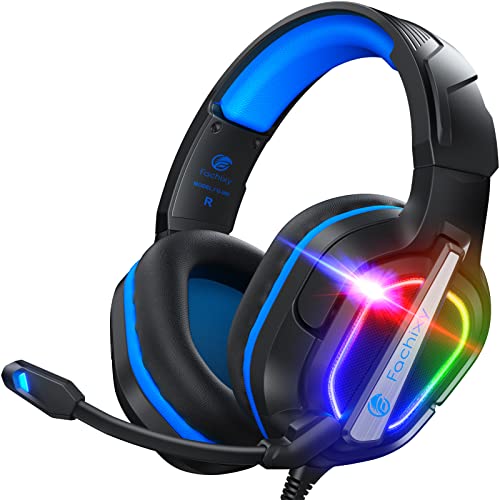Fachixy「2024 New」 FC200 Gaming Headset für PS4/PS5/PC/Xbox/Nintendo Switch, PS4 Kopfhörer mit Kabel und RGB Licht, Stereo Surround Kopfhörer mit Mikrofon, Noise Cancelling Gamer Headphones - Blau von Fachixy