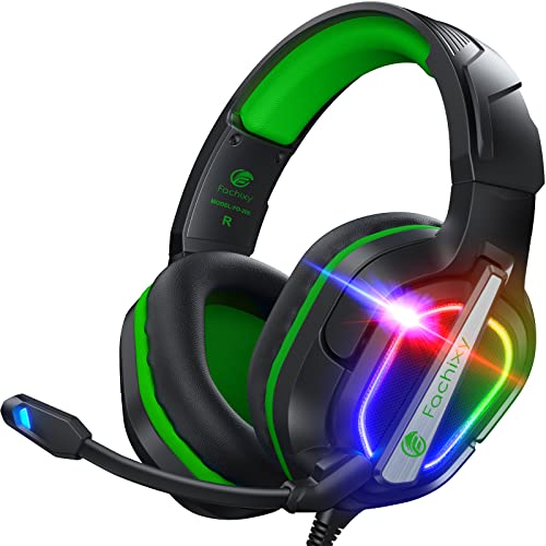 Fachixy「2024 New」 FC200 Gaming Headset für PS4/PS5/PC/Xbox/Nintendo Switch, PS4 Kopfhörer mit Kabel und RGB Licht, Stereo Surround Kopfhörer mit Mikrofon, Noise Cancelling Gamer Headphones - Grün von Fachixy