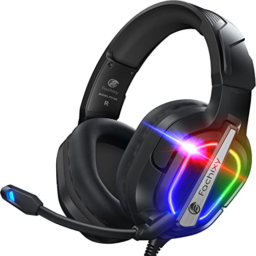 Fachixy「2024 New」FC200 Gaming-Headset für PS4/PS5/PC/Xbox One, Geräuschunterdrückung, Gaming-Kopfhörer, Headset mit Stereo-Mikrofon-Sound mit 3,5-mm-Klinkenstecker mit RGB-Licht - Schwarz von Fachixy