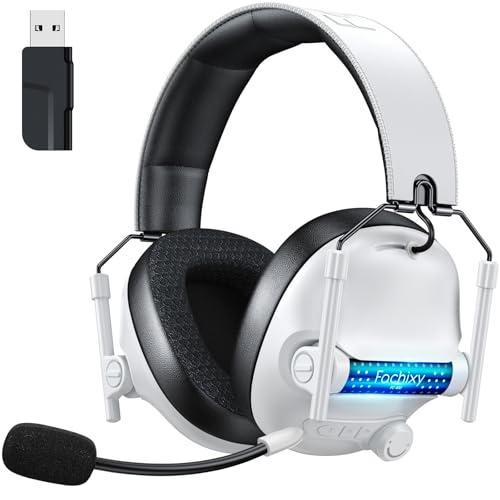 Fachixy FC400 Wireless Gaming Headset Für PC, PS5, PS4, Mac - Verlustfrei USB Schnittstelle 2.4GHz & Bluetooth - Bluetooth Headset Mit Mikrofon, Geringe Latenz, 40H+ Akkulaufzeit, Weiß-Schwarz von Fachixy