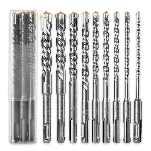 SDS Plus Bohrer Set, 9-tlg. Hammerbohrer Steinbohrer für Beton, Naturstein und Mauerwerk, Kompatibel mit Bosch, Makita, Hilti (5-16 mm, Doppelwendel, Kreuzschneide) von Fachmach