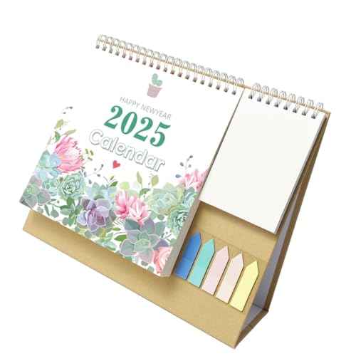2025 Office Desk Kalender von 01/2025 bis 12/2025 Twin-Coil Bindungskalender mit kleinem Notizblock und Klebeetikett von FackLOxc