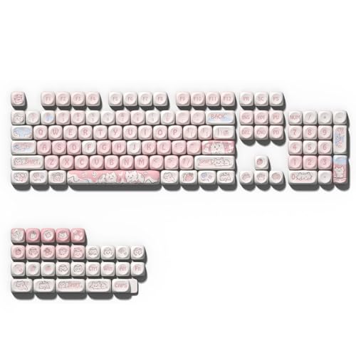 FackLOxc Mechanische Tastatur Tastenkappen 132 Tasten Buntes Erdbeerkätzchen Thema Individuelles Tastenkappen Set von FackLOxc