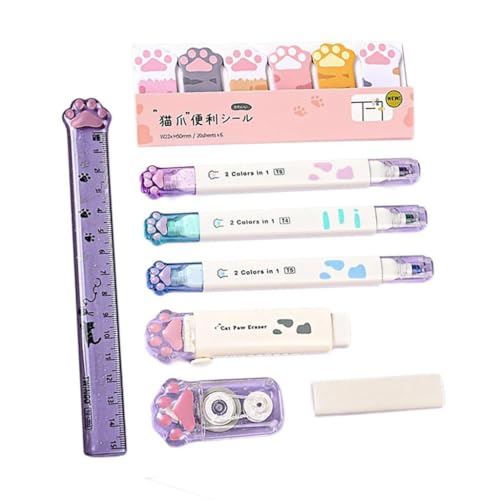 Schüler-Schreibwaren-Set, transparentes Stifteetui, Korrekturband, Roller, Textmarker, Radiergummi, kleine Notizblock, Schulbedarf von FackLOxc