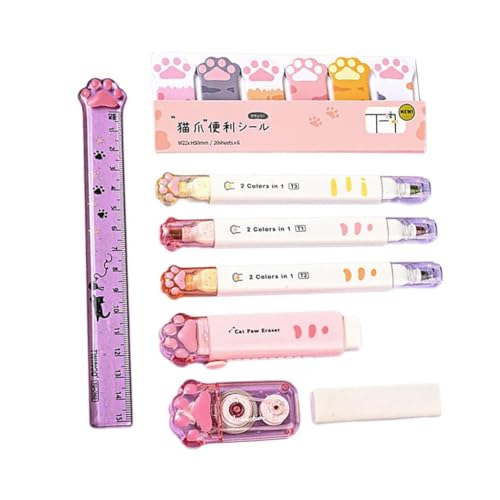 Schüler-Schreibwaren-Set, transparentes Stifteetui, Korrekturband, Roller, Textmarker, Radiergummi, kleine Notizblock, Schulbedarf von FackLOxc