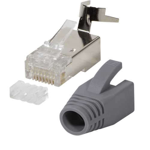 Faconet 10er Pack RJ45 Netzwerkstecker CAT 7A CAT 6A CAT7 bis 10 Gigabit Crimp Stecker Modular Steckverbinder Knickschutz Hülle Verlegekabel Netzwerk LAN Patchkabel cat7 cat8.1 AWG23 Einführhilfe von Faconet