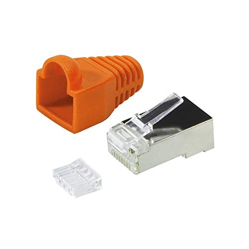 Faconet 10er Pack RJ45 Netzwerkstecker Crimpstecker CAT 6 STP mit Einfädelhilfe und Knickschutz in Orange geschirmt Steckverbinder Crimp Stecker LAN Patchkabel Netzwerkkabel CAT6 cat.7 RJ 45 von Faconet