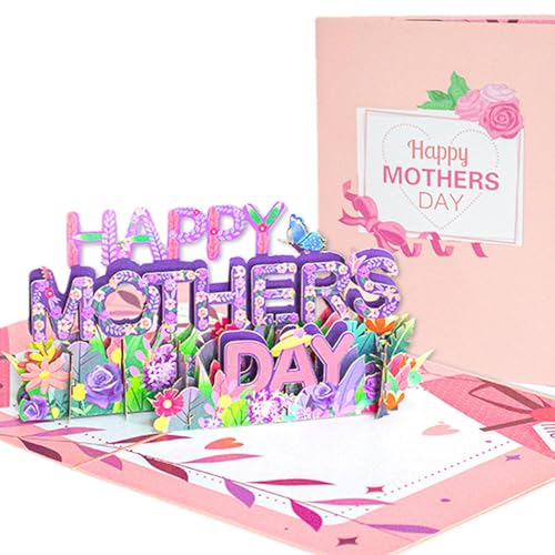 Glückliche Muttertagskarte, Pop-up-Karte zum Muttertag, 3D-Pop-Up-Grußkarte, Handgefertigte bunte Blumen-Grußkarte mit Umschlag, romantische Festival-Segen-Papierskulpturen zum Jubiläum von Facynde