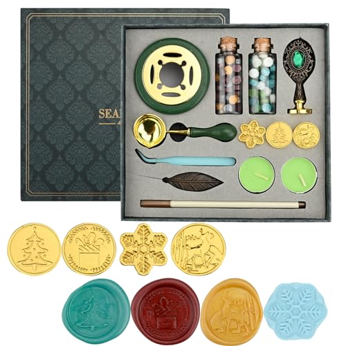 Wachsstempel Set Weihnachten Briefmarken Geschenkbox Wax Seal Stamp Set Wachssiegel Stempel Weihnachten Wachssiegel Wärmer Schmelzlöffel Siegelwachs Siegel Set für Geschenkverpackung Weihnachtskarte von Fadcaer