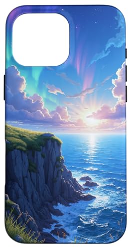 Aurora Ocean Cliff Sonnenuntergang mit Sternen Hülle für iPhone 16 Pro Max von Fade Aura