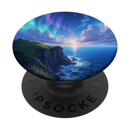 Aurora Ocean Cliff Sonnenuntergang mit Sternen PopSockets Klebender PopGrip von Fade Aura